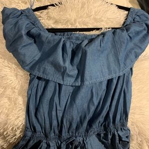 Jean off the shoulder jumpsuit